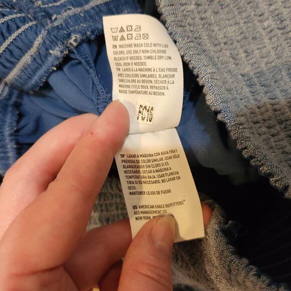 American Eagle Smocked-Waist Tiered A-Line Mini Skirt Boho Pull On  Blue Medium - Picture 7 of 7